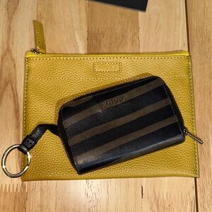 Furla Black Striped Card Case with Furla Yellow Leather Pouch for set
